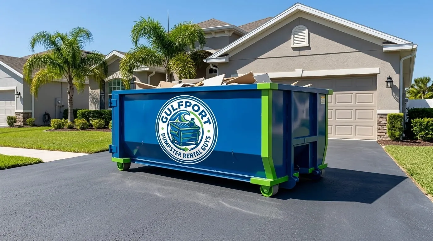 20 yard residential dumpster on a driveway in Gulfport, MS