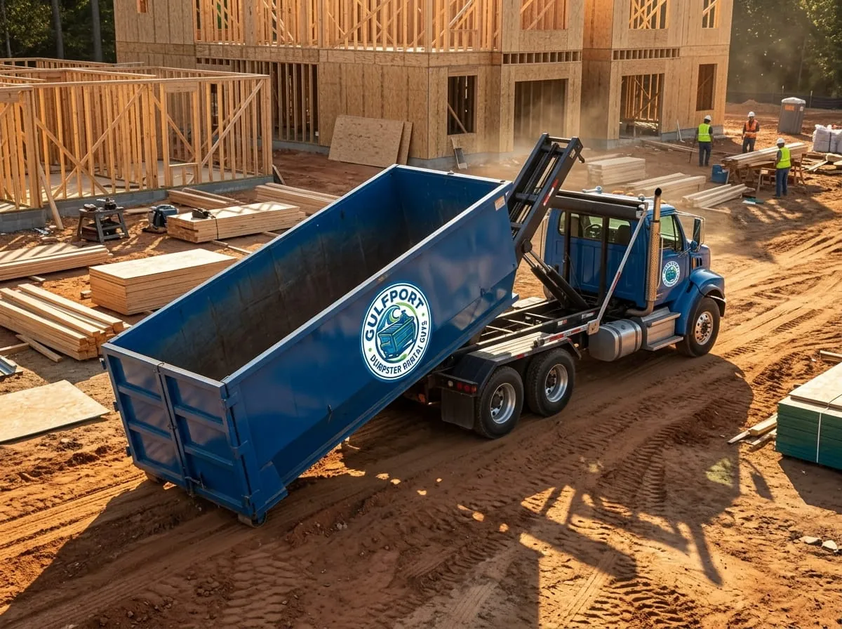 30 yard dumpster being delivered to a Gulfport MS construction site